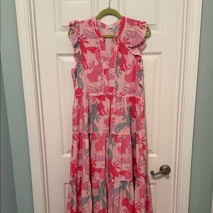 Mary Square  Pink Floral Tiered Maxi Dress with Ruffle Details